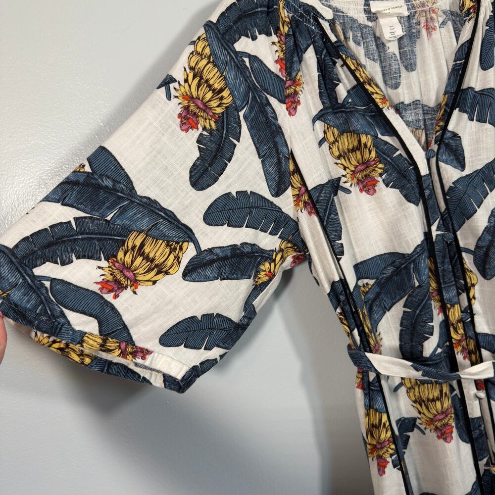 Desmond & Dempsey Linen-Blend Tropical Banana Leaf Midi Kaftan Dress S Resort - Picture 4 of 10